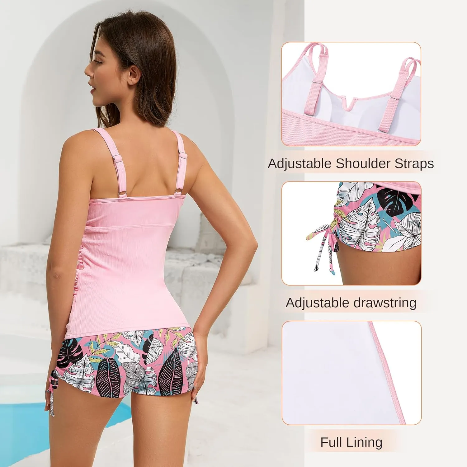 American Trends Womens Tankini Swimsuits for Women 2025 Tummy Control Bathing Suits Two Piece Swimwear Tank Top with Short