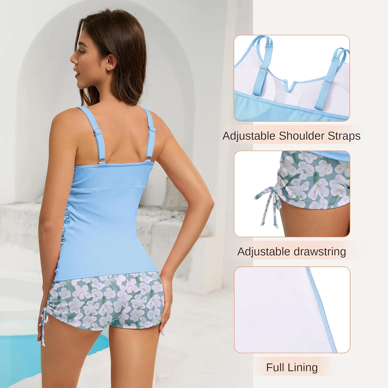 American Trends Womens Tankini Swimsuits for Women 2025 Tummy Control Bathing Suits Two Piece Swimwear Tank Top with Short