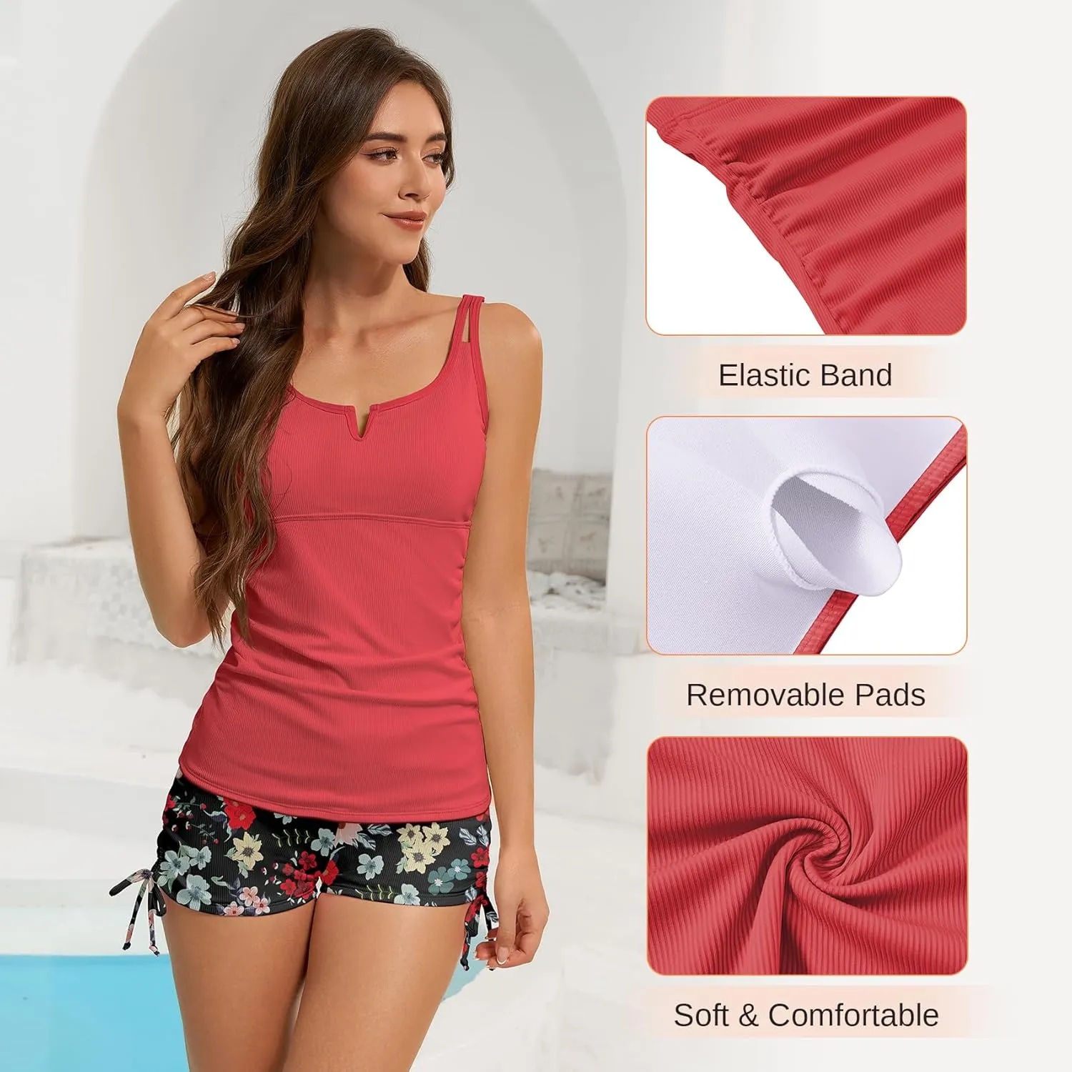 American Trends Womens Tankini Swimsuits for Women 2025 Tummy Control Bathing Suits Two Piece Swimwear Tank Top with Short