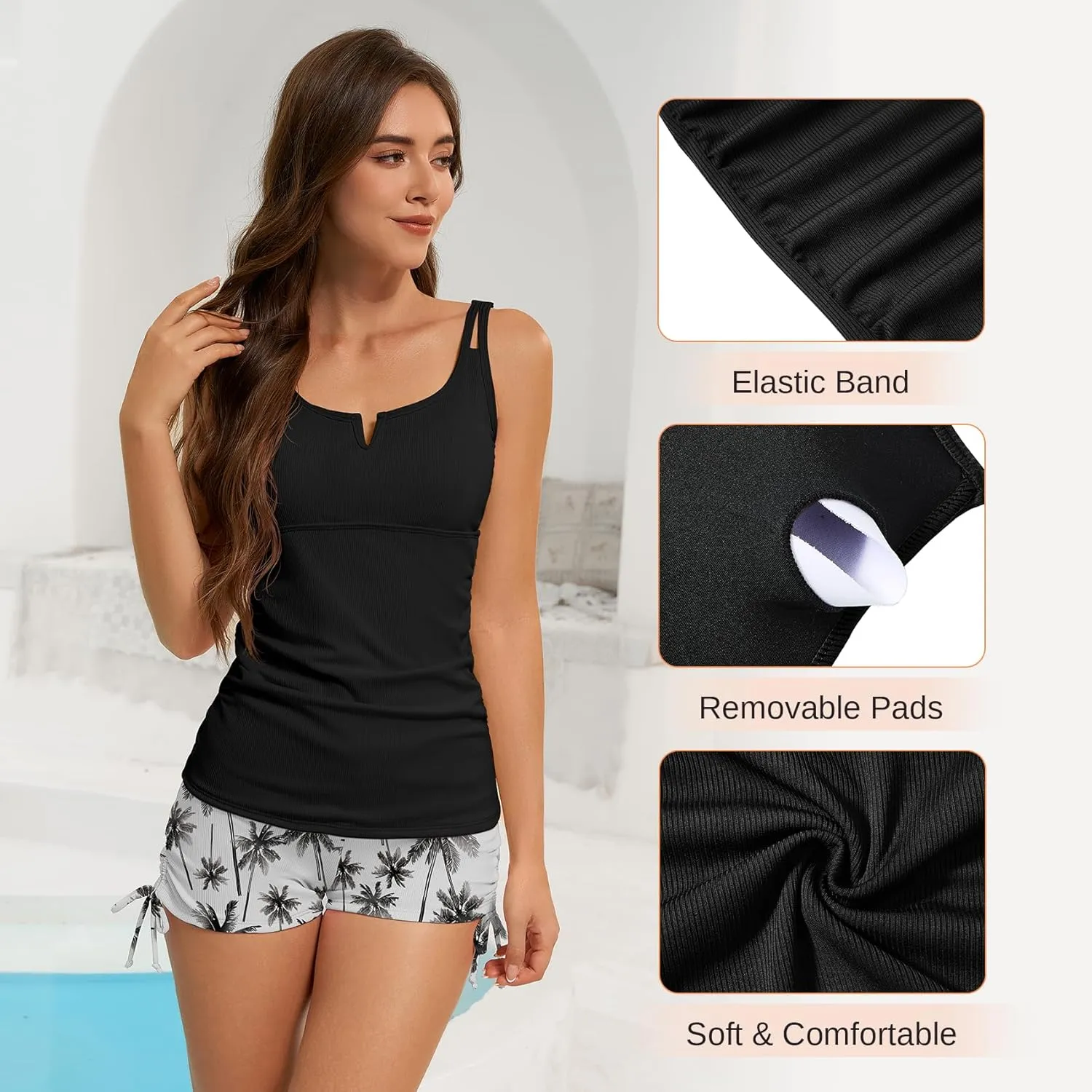 American Trends Womens Tankini Swimsuits for Women 2025 Tummy Control Bathing Suits Two Piece Swimwear Tank Top with Short