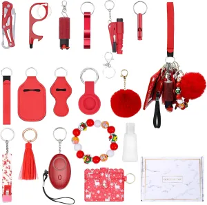 AMIR Safety Keychain Set for Women, Wristlet Strap Keychain with Personal Alarm and Pom Pom Accessories Kit