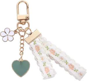 Angyape Cute Flower Wristlet Keychain Butterfly Heart Pendant Purse Bag Charms for Women Car Keychain Accessories Gift