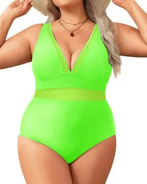 Aqua Eve Women Plus Size One Piece Swimsuit Tummy Control Bathing Suit Mesh Swimwear