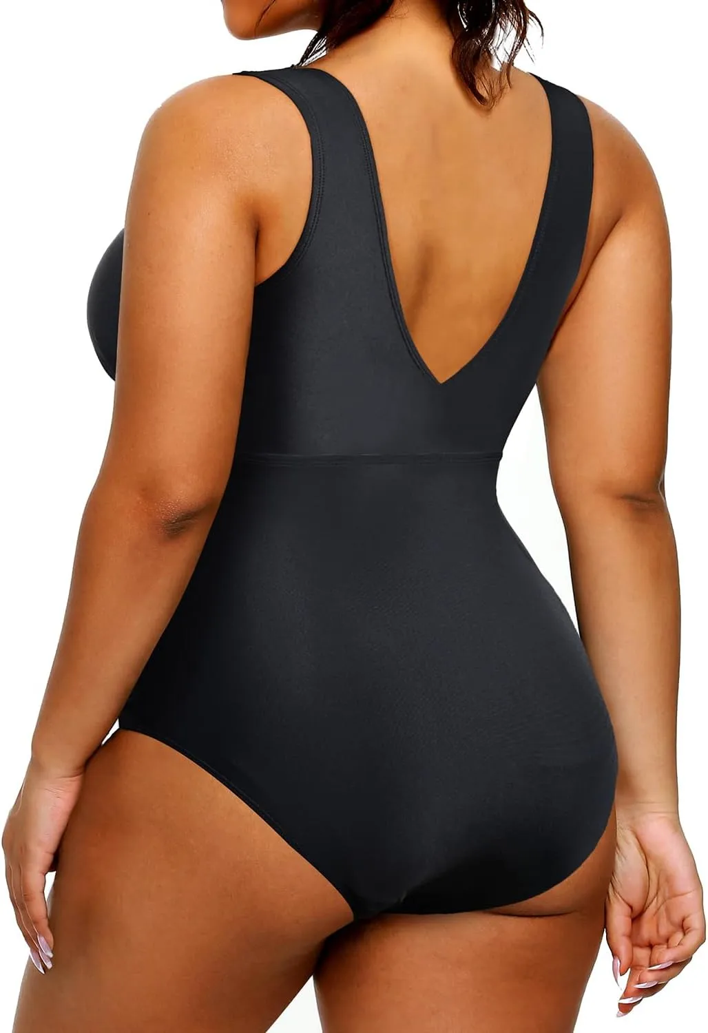 Aqua Eve Women Plus Size One Piece Swimsuits Tummy Control Bathing Suits V Neck Ruched Swimwear