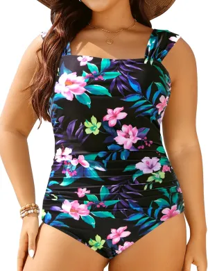 Aqua Eve Womens Plus Size One Piece Swimsuit Tummy Control Bathing Suit Vintage Swimwear