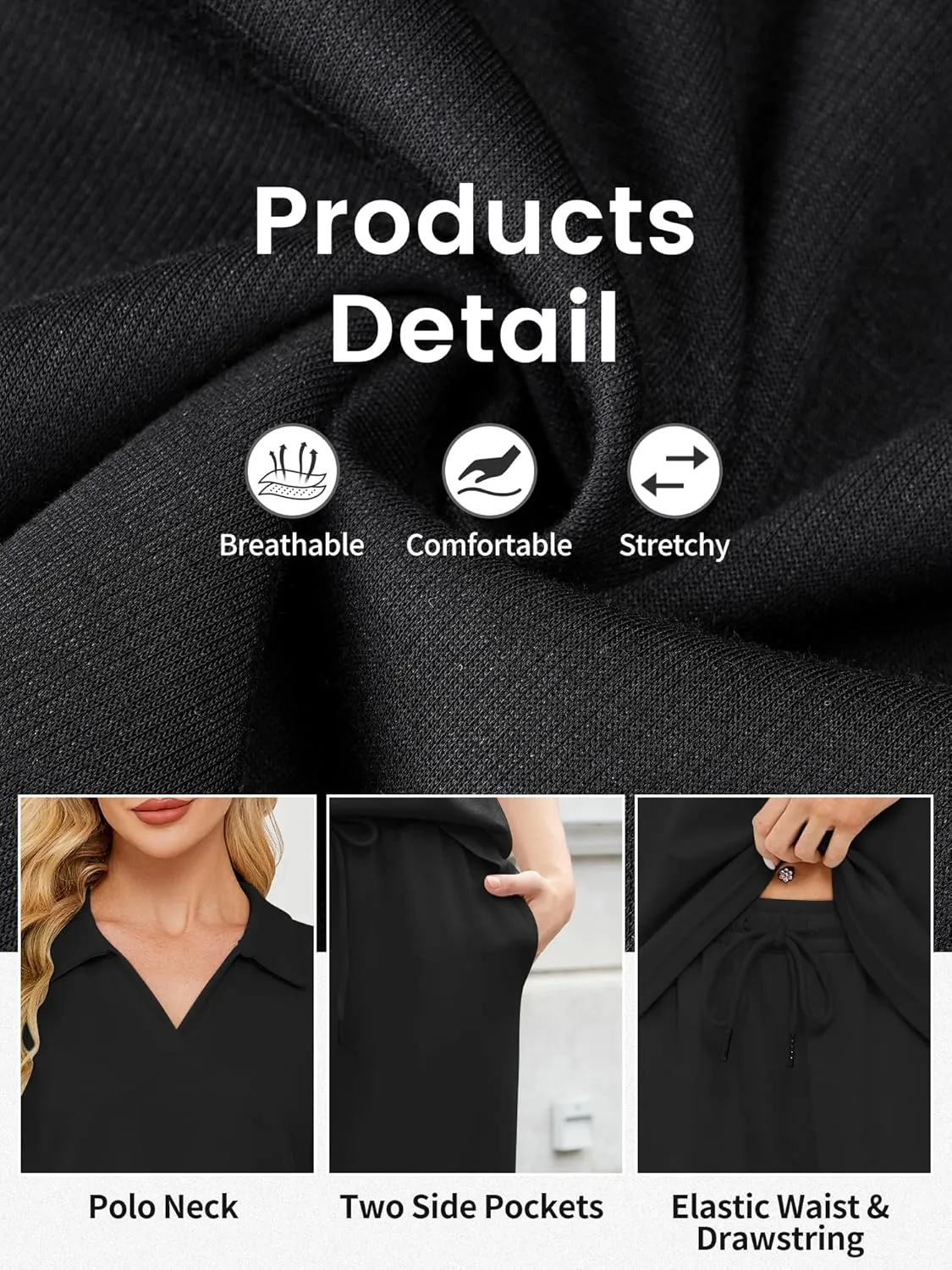 AVAMO Womens 2 Piece Outfit Lounge Set Cap Sleeve Polo Top And Pant Set Tracksuit Travel Matching Outfit