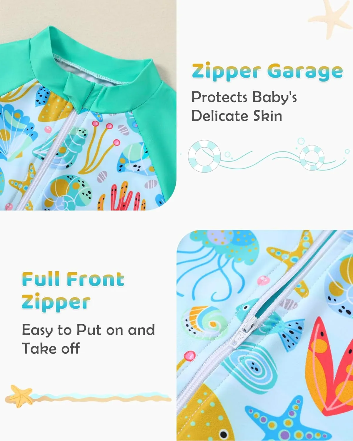 Baby Boy Swimsuit One Piece Long Sleeve Zipper Bathing Suit UPF 50  Sun Protection Rashguard Swimwear 0-24 Months