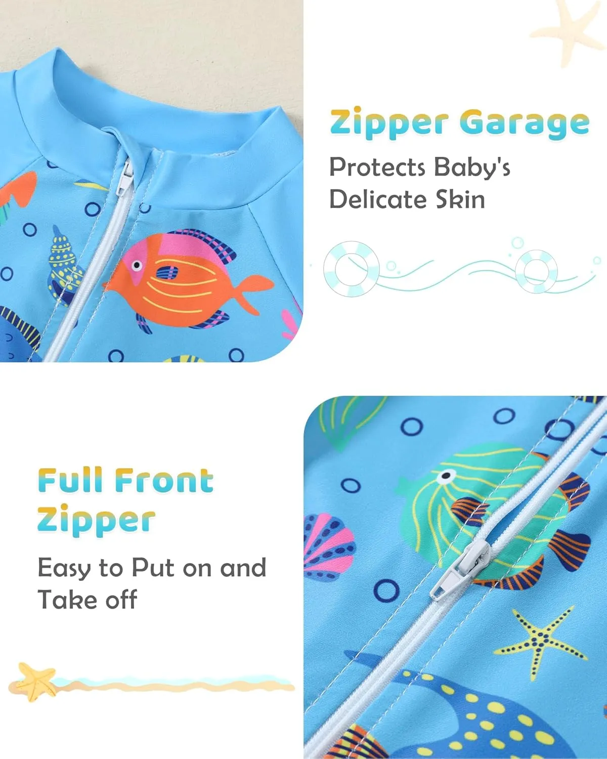 Baby Boy Swimsuit One Piece Long Sleeve Zipper Bathing Suit UPF 50  Sun Protection Rashguard Swimwear 0-24 Months