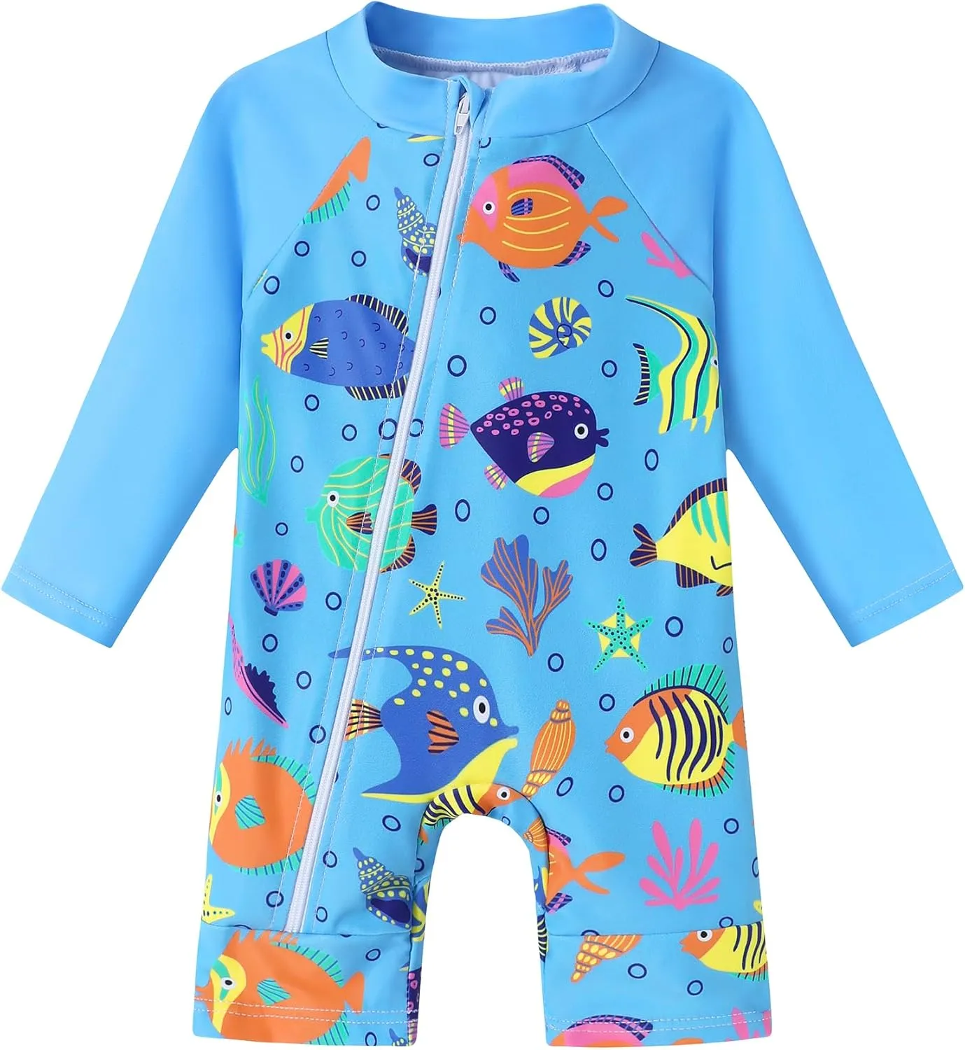 Baby Boy Swimsuit One Piece Long Sleeve Zipper Bathing Suit UPF 50  Sun Protection Rashguard Swimwear 0-24 Months
