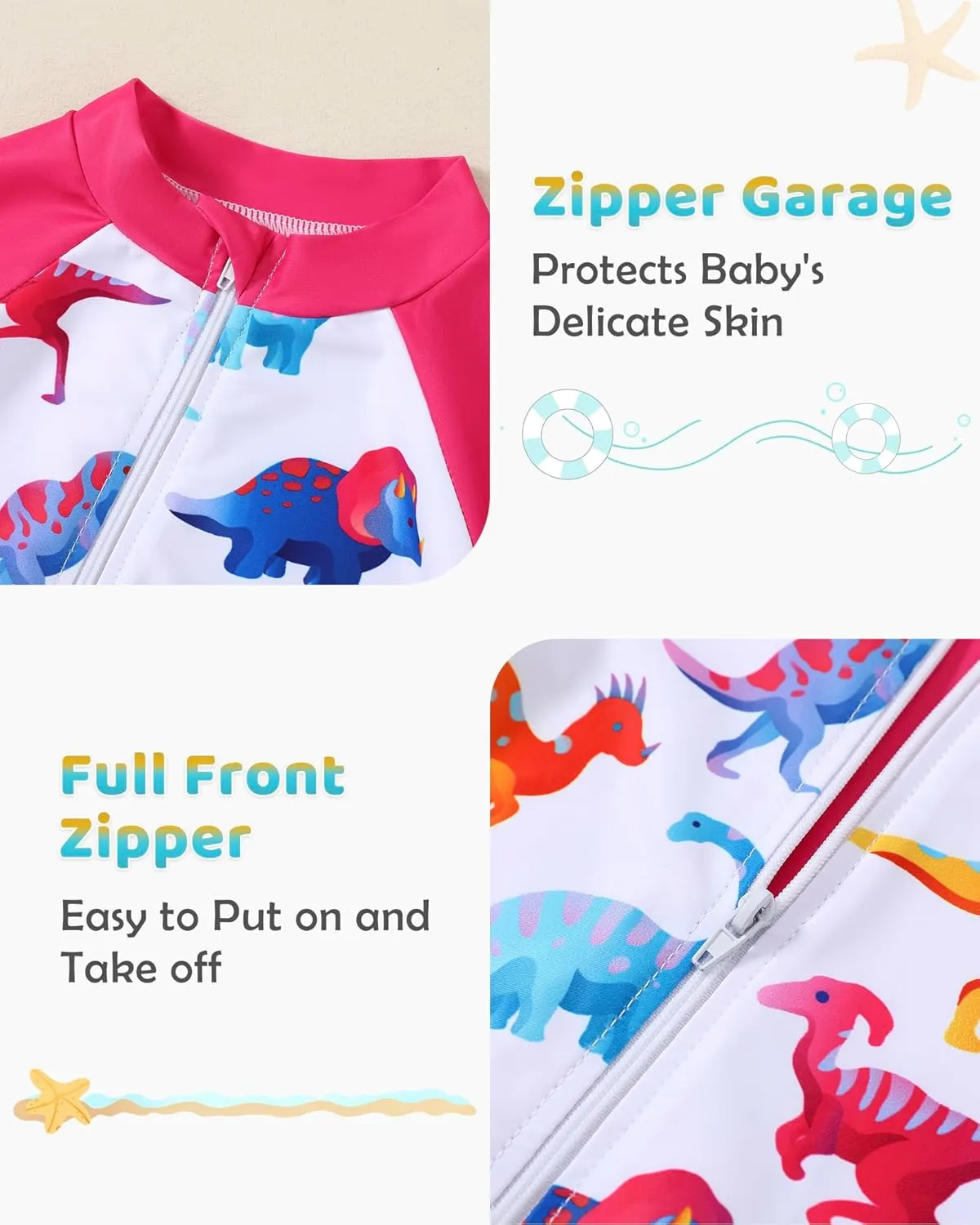 Baby Boy Swimsuit One Piece Long Sleeve Zipper Bathing Suit UPF 50  Sun Protection Rashguard Swimwear 0-24 Months