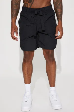 Batter Up Crinkle Nylon Volley Shorts - Black