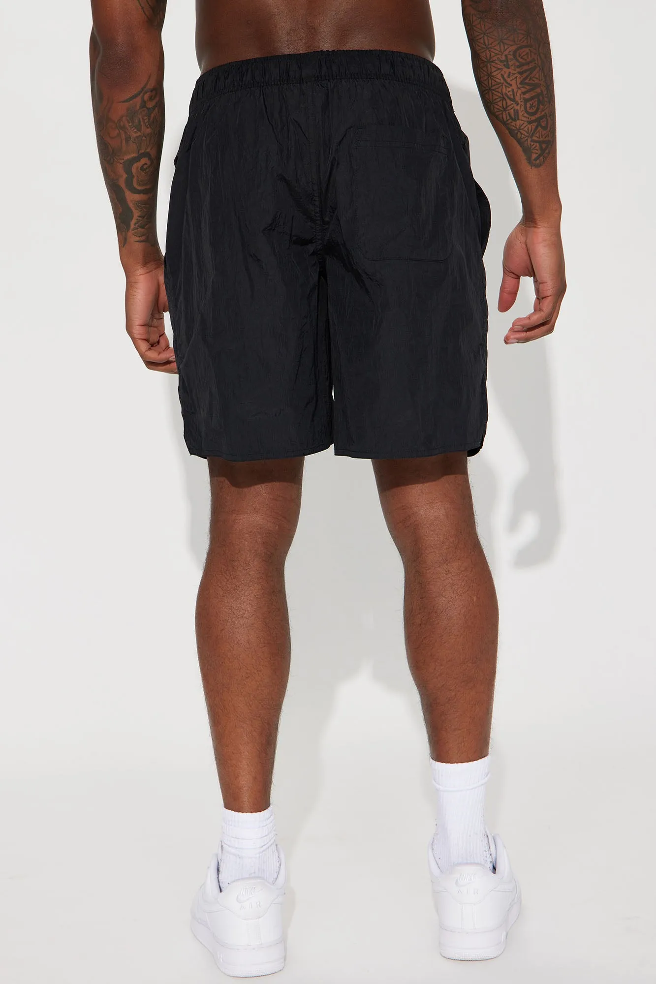 Batter Up Crinkle Nylon Volley Shorts - Black