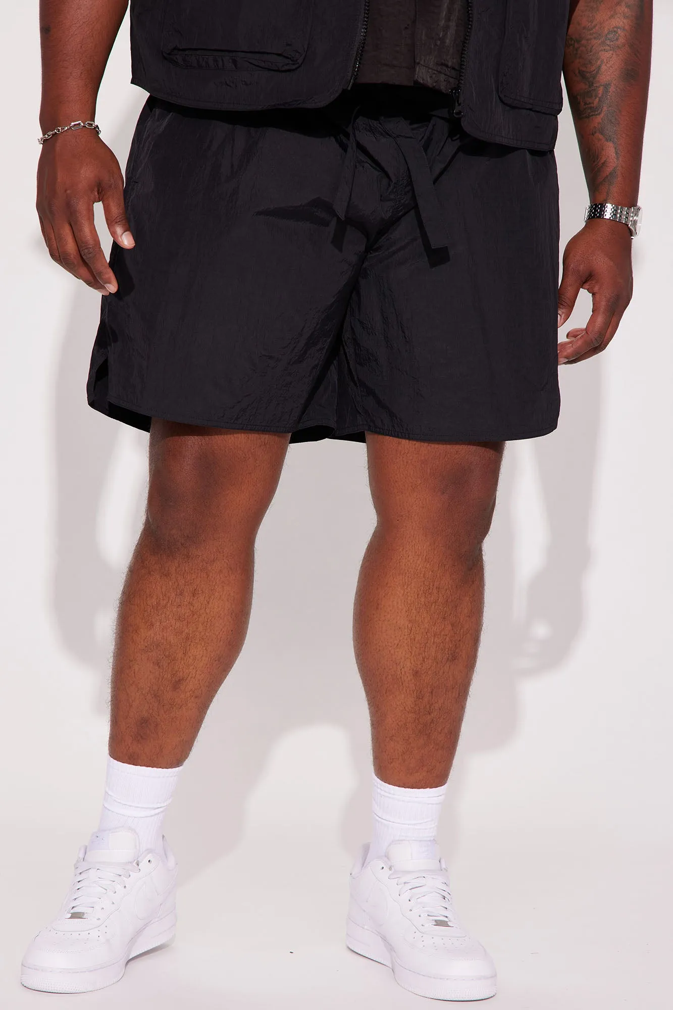 Batter Up Crinkle Nylon Volley Shorts - Black