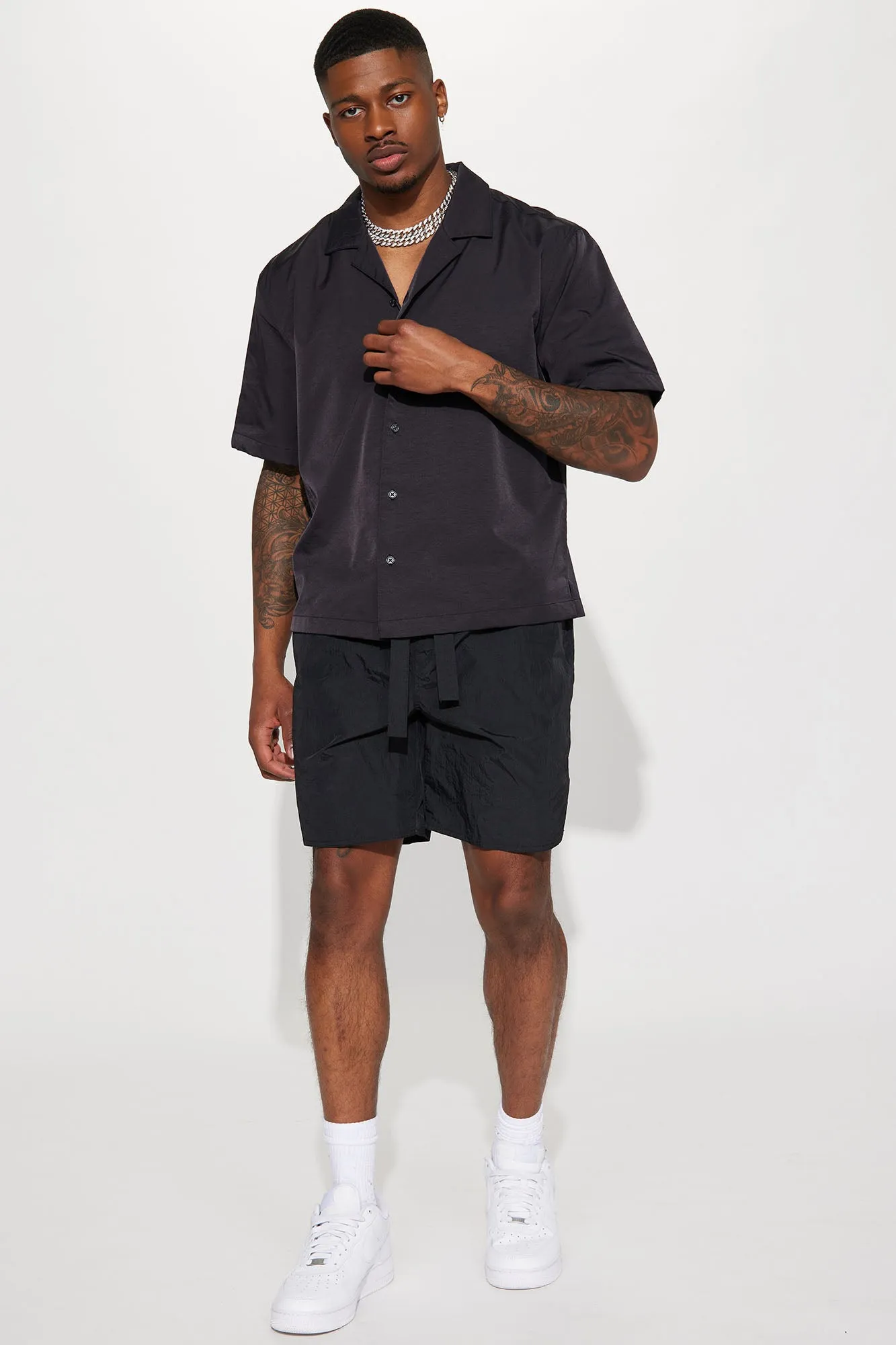 Batter Up Crinkle Nylon Volley Shorts - Black