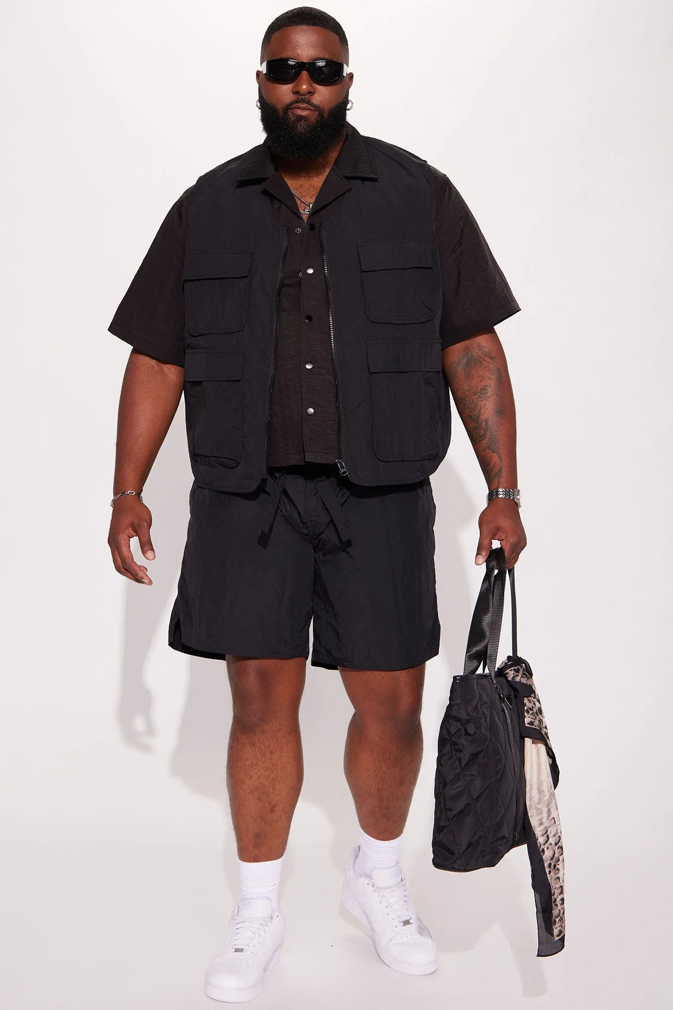 Batter Up Crinkle Nylon Volley Shorts - Black