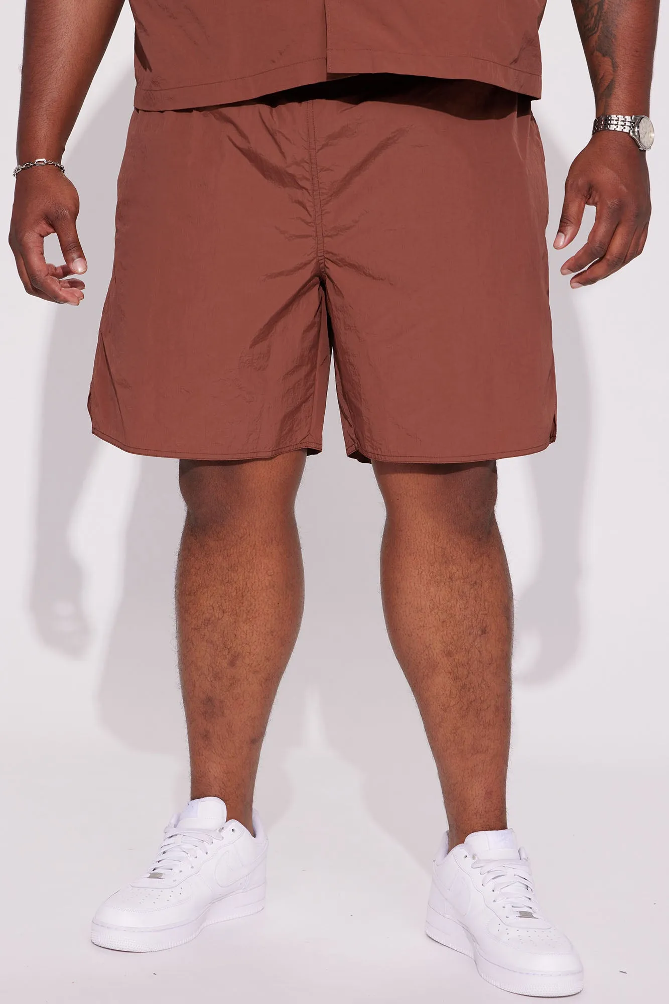 Batter Up Crinkle Nylon Volley Shorts - Brown