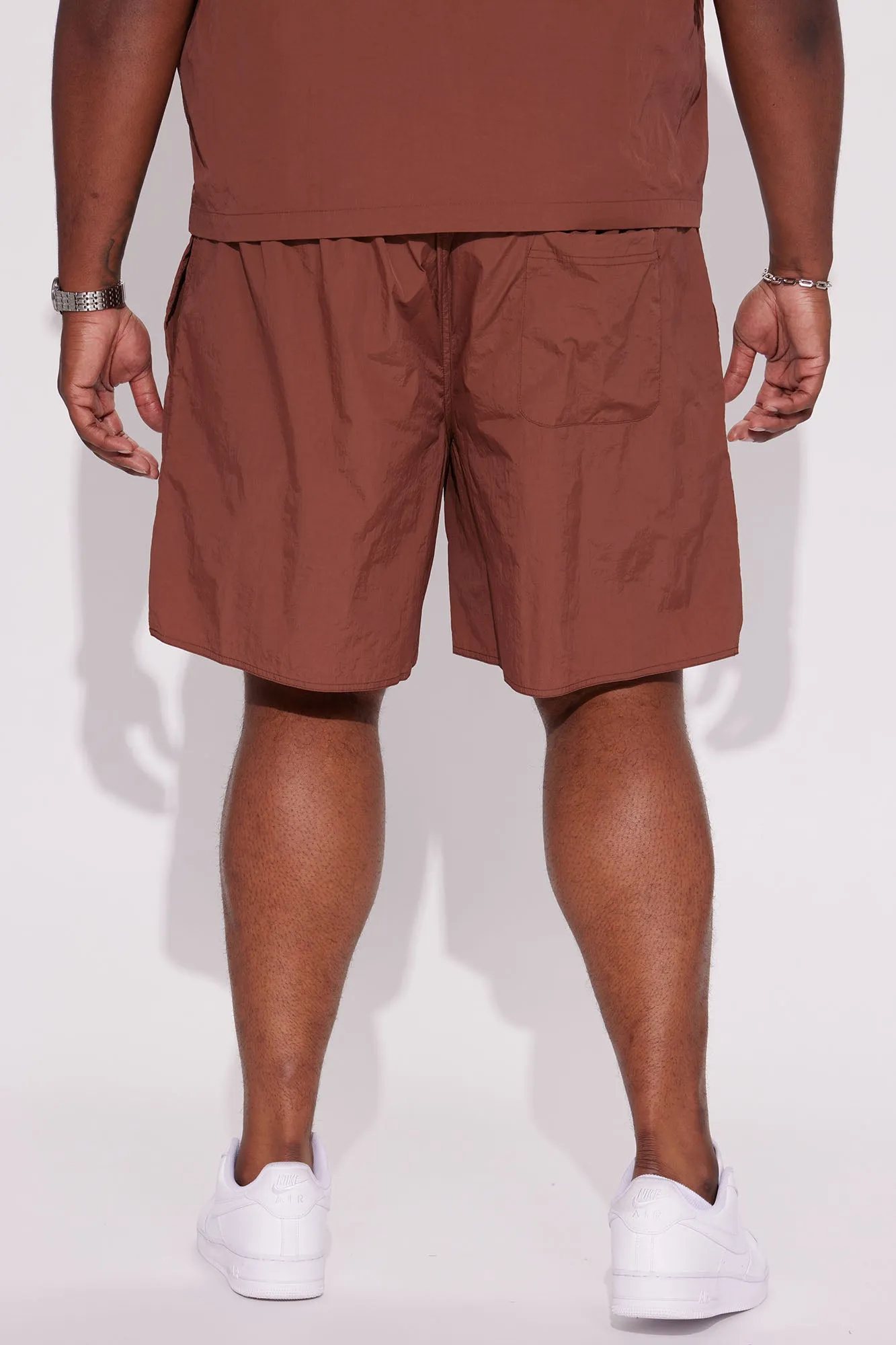 Batter Up Crinkle Nylon Volley Shorts - Brown
