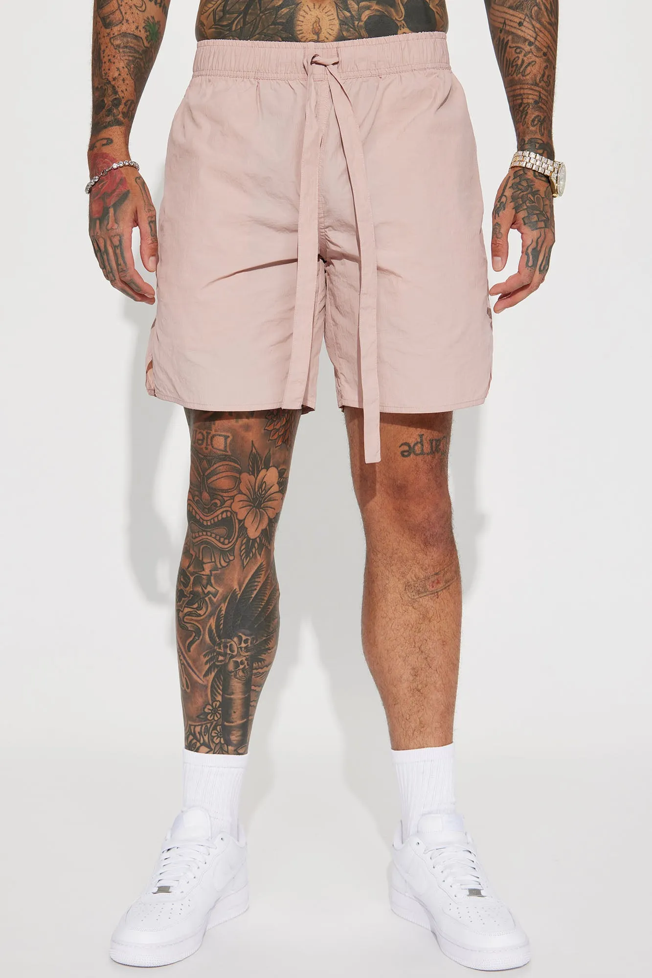 Batter Up Crinkle Nylon Volley Shorts - Mauve