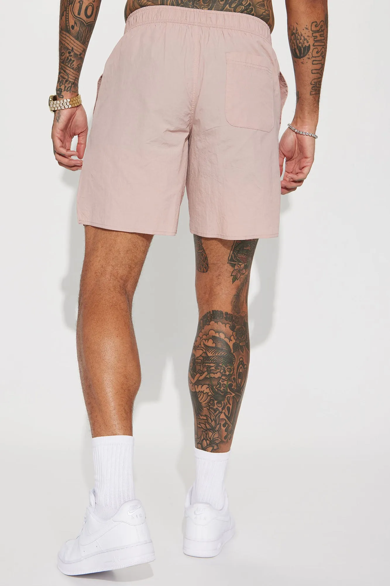 Batter Up Crinkle Nylon Volley Shorts - Mauve