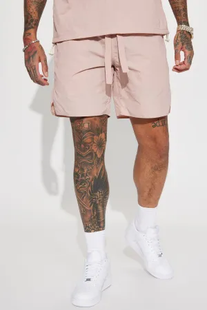 Batter Up Crinkle Nylon Volley Shorts - Mauve