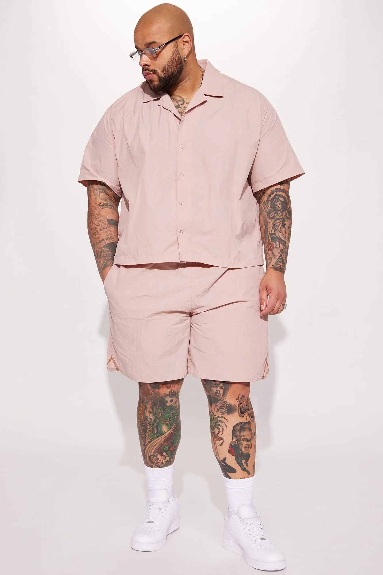 Batter Up Crinkle Nylon Volley Shorts - Mauve