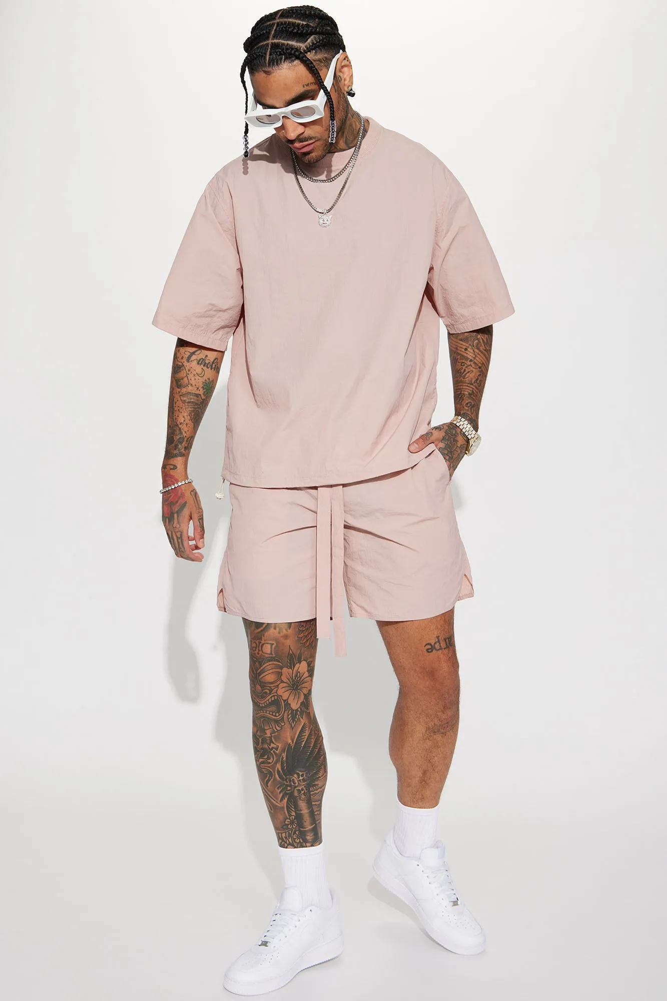 Batter Up Crinkle Nylon Volley Shorts - Mauve
