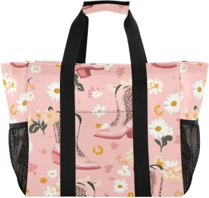 Beautiful Cowboy Boots Large Beach Bags for Women & Men,Waterproof Sandproof Beach Tote Swim Pool Bag for Pool Gym Grocery Travel