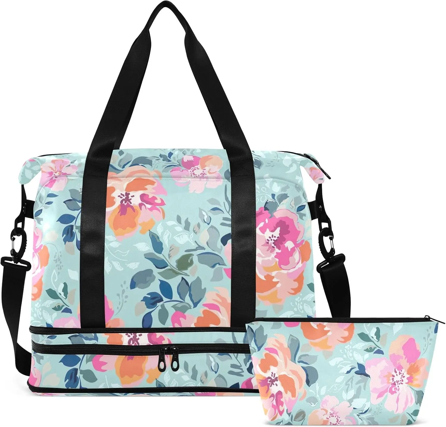 Beautiful Watercolor Roses Bright Travel Tote Bag for Women Expandable Gym Duffle Bag for Men, under the Seat Carry on Bag with Wet Pocket and Shoes Compartment