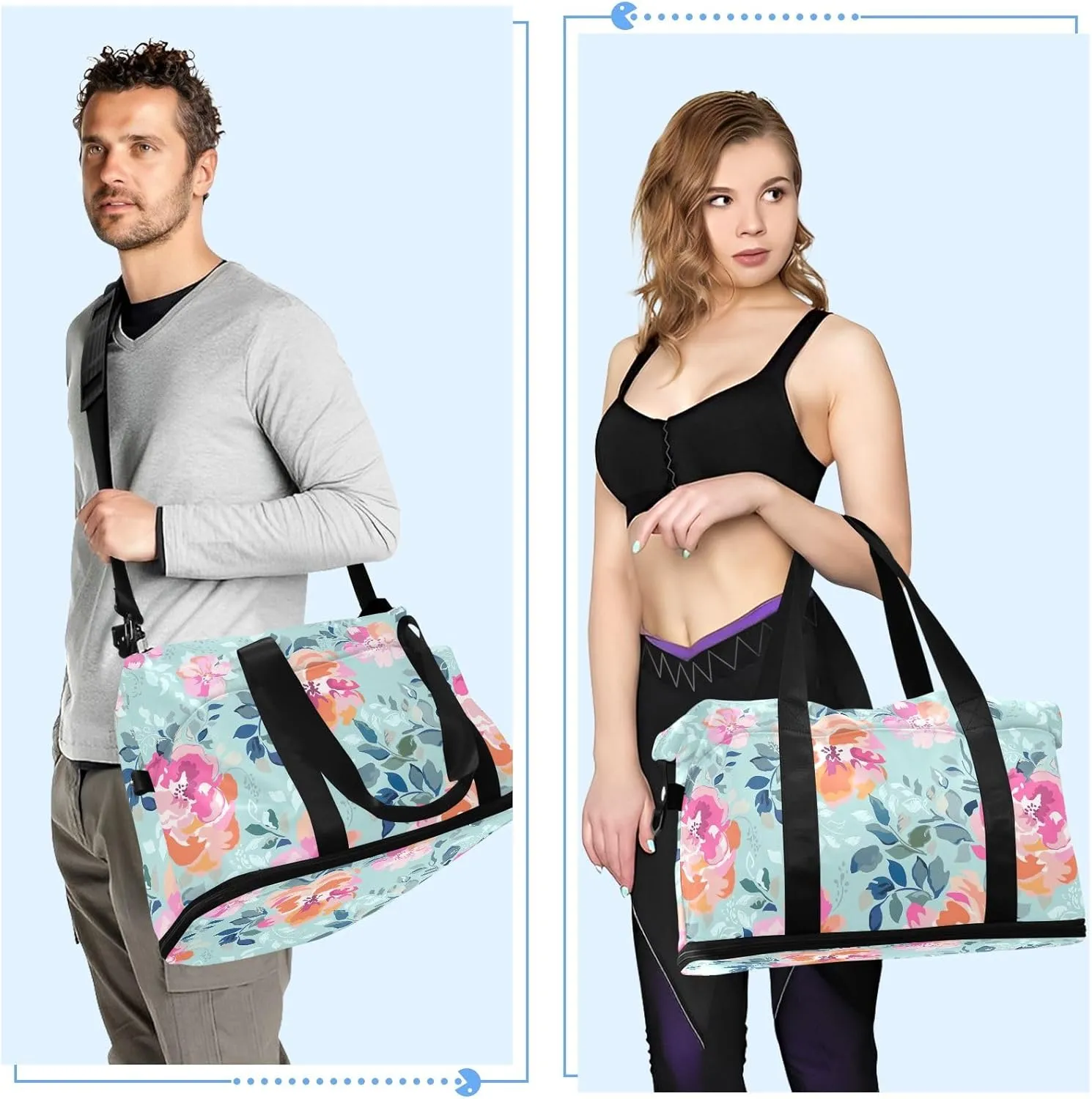 Beautiful Watercolor Roses Bright Travel Tote Bag for Women Expandable Gym Duffle Bag for Men, under the Seat Carry on Bag with Wet Pocket and Shoes Compartment