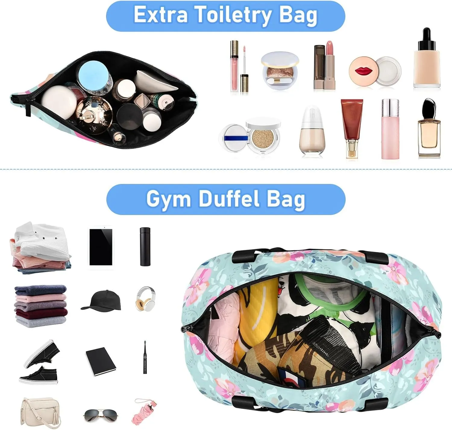 Beautiful Watercolor Roses Bright Travel Tote Bag for Women Expandable Gym Duffle Bag for Men, under the Seat Carry on Bag with Wet Pocket and Shoes Compartment
