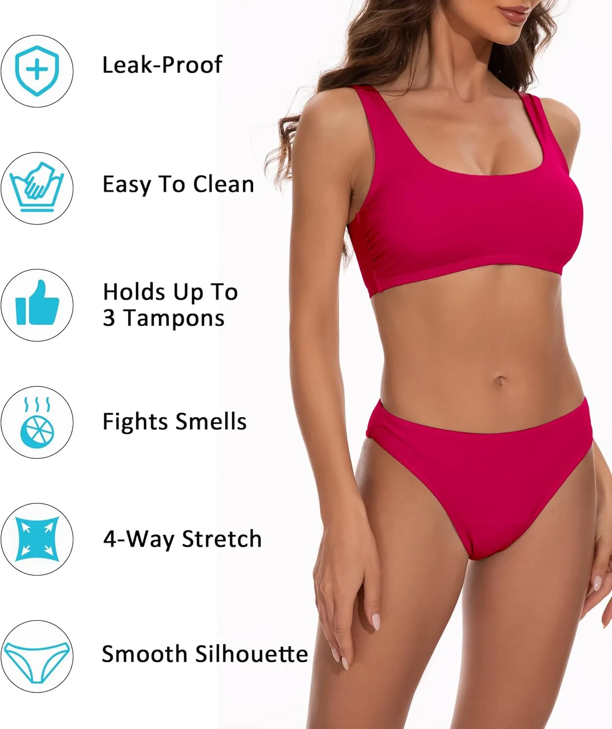 Beautikini Period Swimwear for Teens Two Piece Leakproof Menstrual Bikini Swimsuit Sporty Bathing Suits for Girls Women