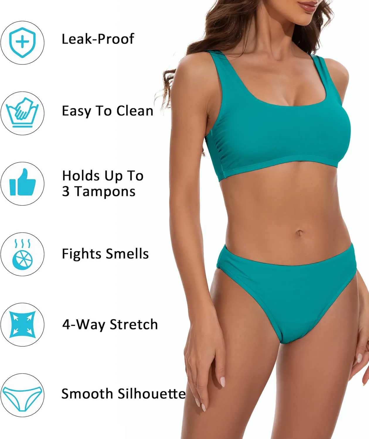 Beautikini Period Swimwear for Teens Two Piece Leakproof Menstrual Bikini Swimsuit Sporty Bathing Suits for Girls Women