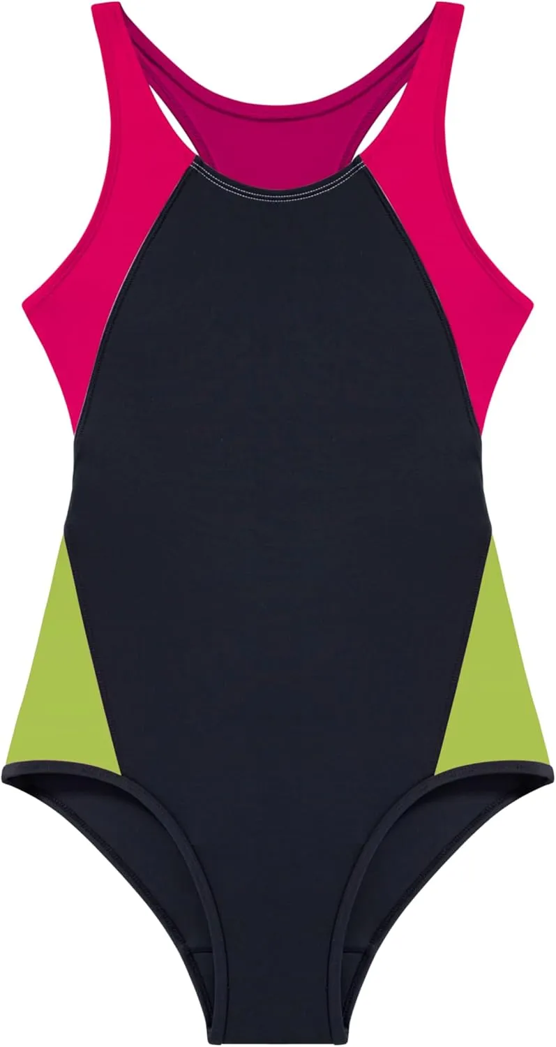 Beautikini Period Swimwear One Piece Leakproof Menstrual Swimsuit Racerback Color Block Bathing Suit for Teen Girls Women