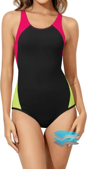 Beautikini Period Swimwear One Piece Leakproof Menstrual Swimsuit Racerback Color Block Bathing Suit for Teen Girls Women