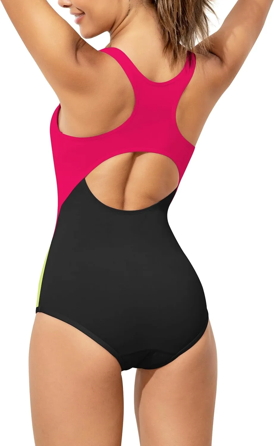 Beautikini Period Swimwear One Piece Leakproof Menstrual Swimsuit Racerback Color Block Bathing Suit for Teen Girls Women