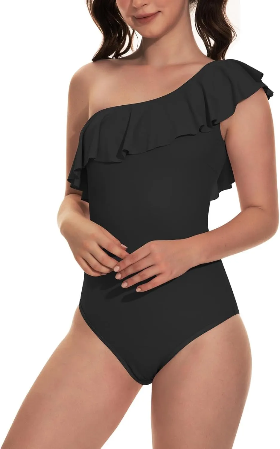 Beautikini Period Swimwear One Piece Menstrual Leakproof Swimsuit One Shoulder Ruffle Bathing Suits for Girls Teens