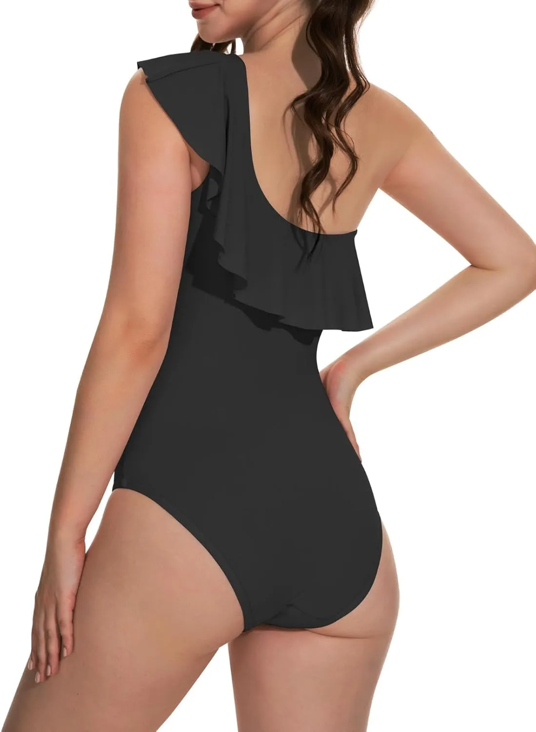 Beautikini Period Swimwear One Piece Menstrual Leakproof Swimsuit One Shoulder Ruffle Bathing Suits for Girls Teens