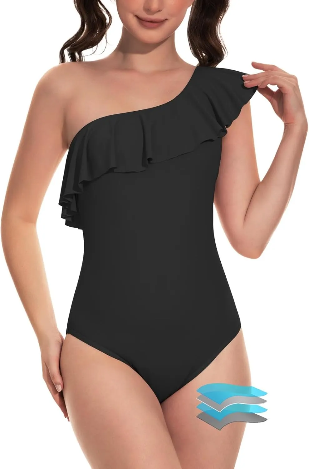 Beautikini Period Swimwear One Piece Menstrual Leakproof Swimsuit One Shoulder Ruffle Bathing Suits for Girls Teens