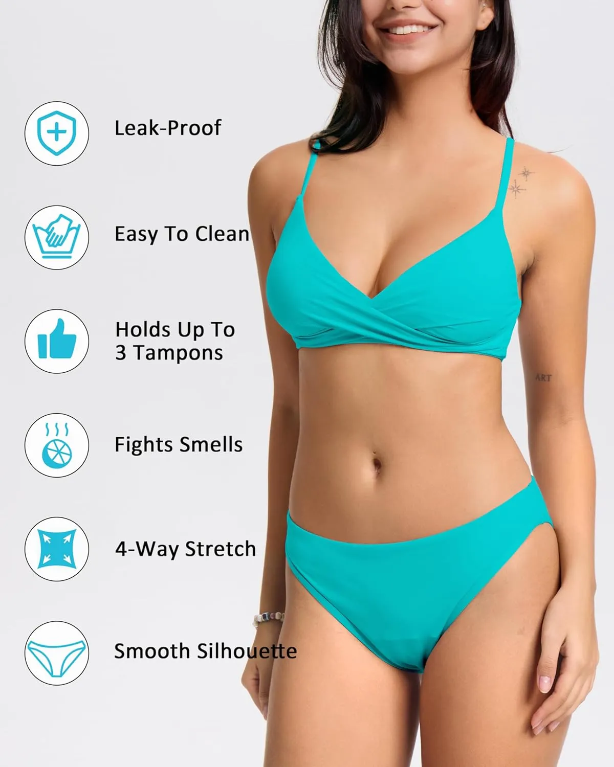 Beautikini Period Swimwear Twist V Neck Bikini Sets Two Piece Menstrual Leakproof Swimsuits Bathing Suit for Teen Girls