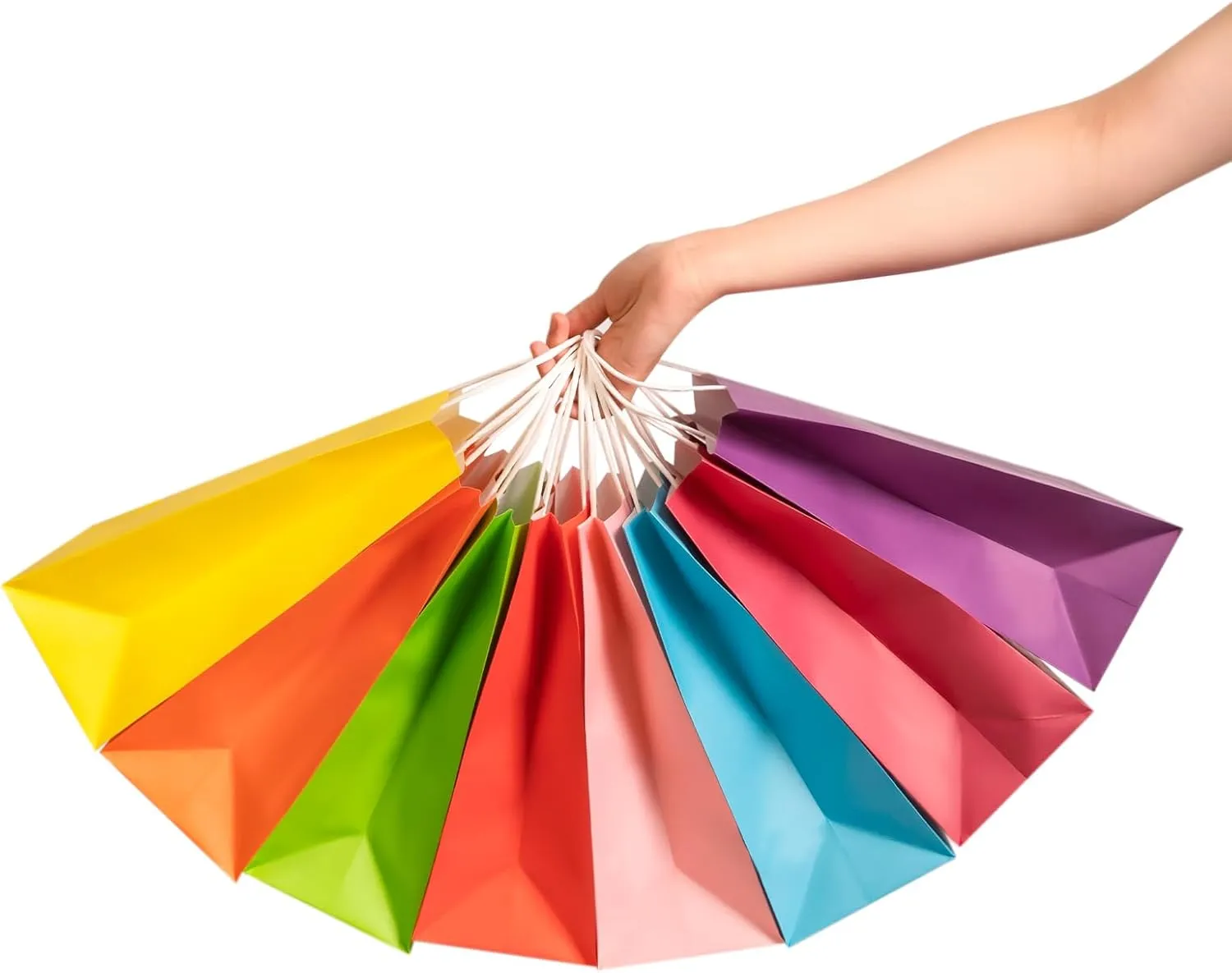 Bekoetoz 40 PCS White Kraft Paper Gift Bags With Handles 8 Colors 10.6 * 8.3 * 4.3 Inch Bulk Gift Bags For Birthdays,Weddings,Baby Showers,Party Favor,Goodie Bags(Medium,Rainbow)