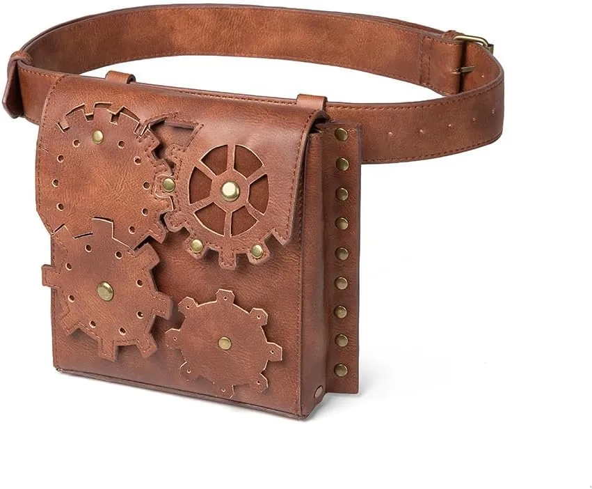 Belt Pouch Steampunk Waist Bag Fanny Pack, Medieval Bag PU Leather Belt Renaissance Cosplay Costume Accessories