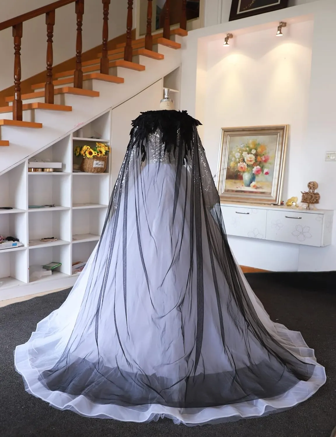 Black Angel Demon Wings Shawl Lace Bridal veils wedding accessories for Bride