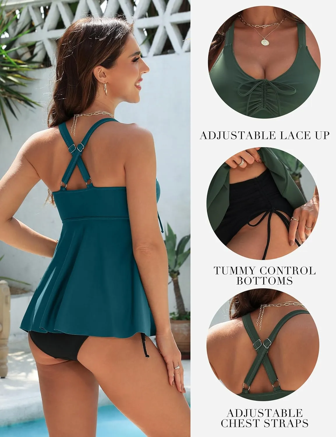 Blooming Jelly Womens Tankini Swimsuits Modest Tummy Control Bathing Suit Two Piece Swim Suit 2025 Swimwear with Bottoms