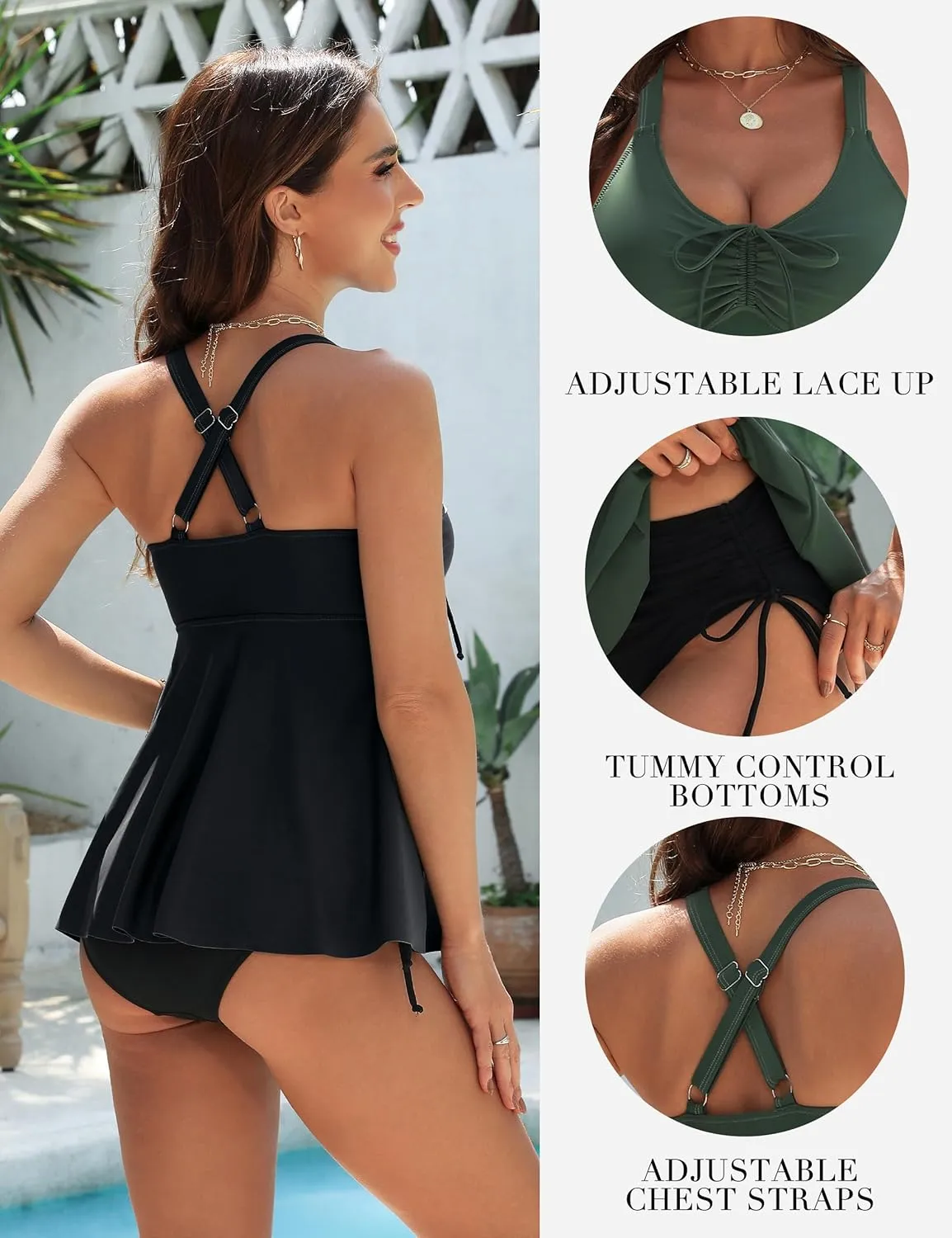 Blooming Jelly Womens Tankini Swimsuits Modest Tummy Control Bathing Suit Two Piece Swim Suit 2025 Swimwear with Bottoms
