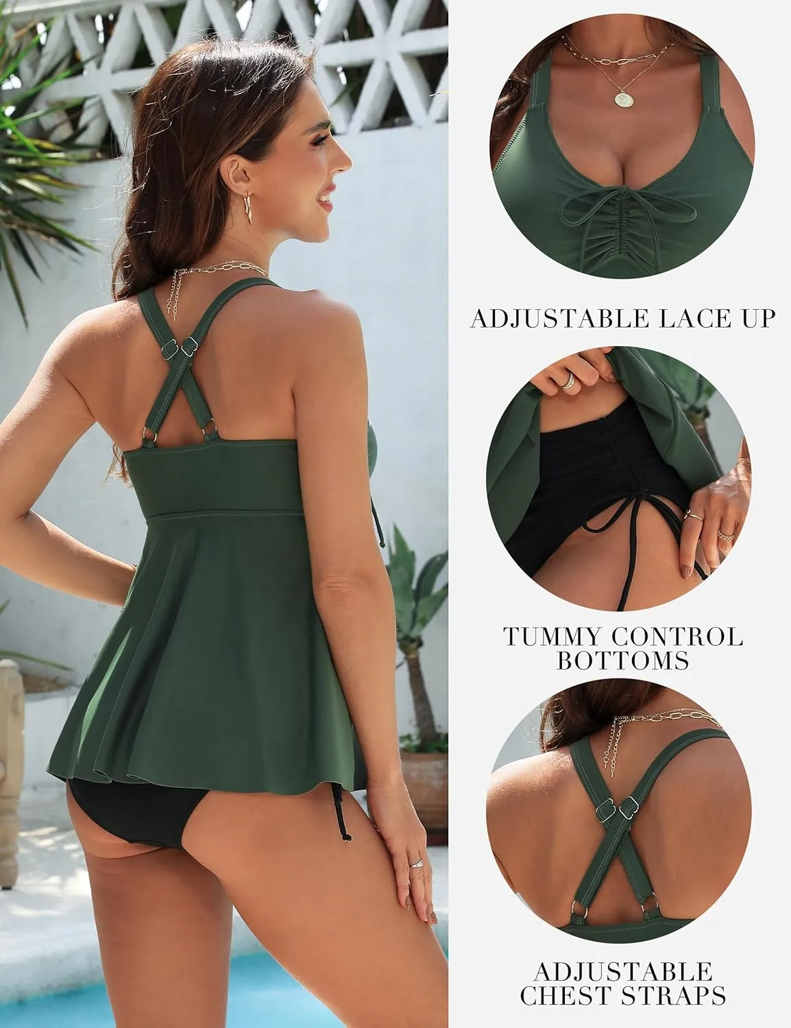 Blooming Jelly Womens Tankini Swimsuits Modest Tummy Control Bathing Suit Two Piece Swim Suit 2025 Swimwear with Bottoms