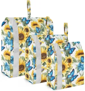 Blue Butterflies Flowers Sunflower Packing Cubes for Travel 3 Set Compression Travel Cubes Luggage Accessories for Organization