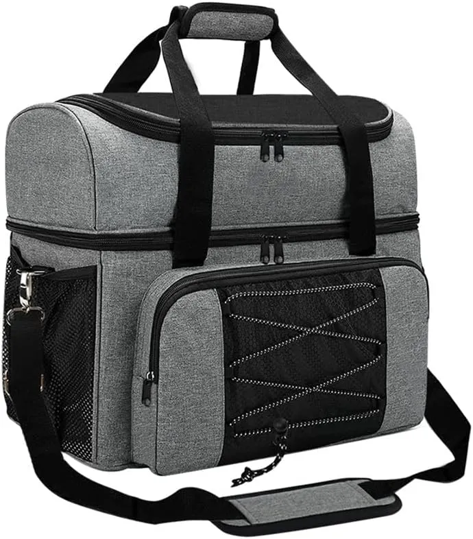 Bowling Bag for 2 Balls Portable Bowling Tote Bag with Padded Ball Holder for Double Ball and P of Bowling Shoes up to Mens 16, Grey