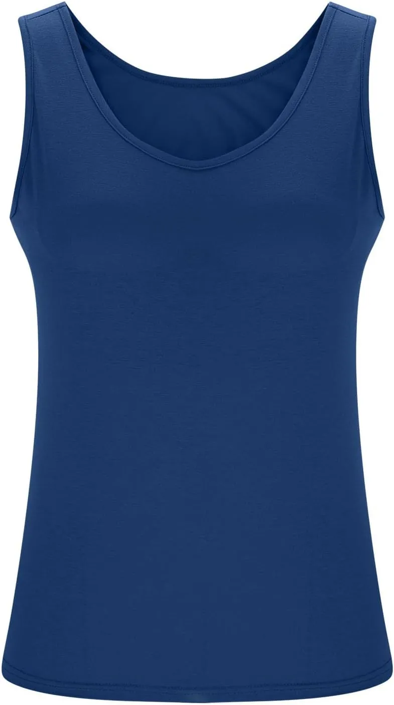 Bra Tank Tops for Women Plus Size Basic Workout Top Camisole Sleeveless Padded Yoga Shirt Modal Scoop Neck Shelf Bras