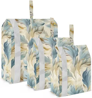 Brown Blue Leaves Packing Cubes for Travel 3 Set Compression Packing Cube Luggage Cubes for Travel Accessories