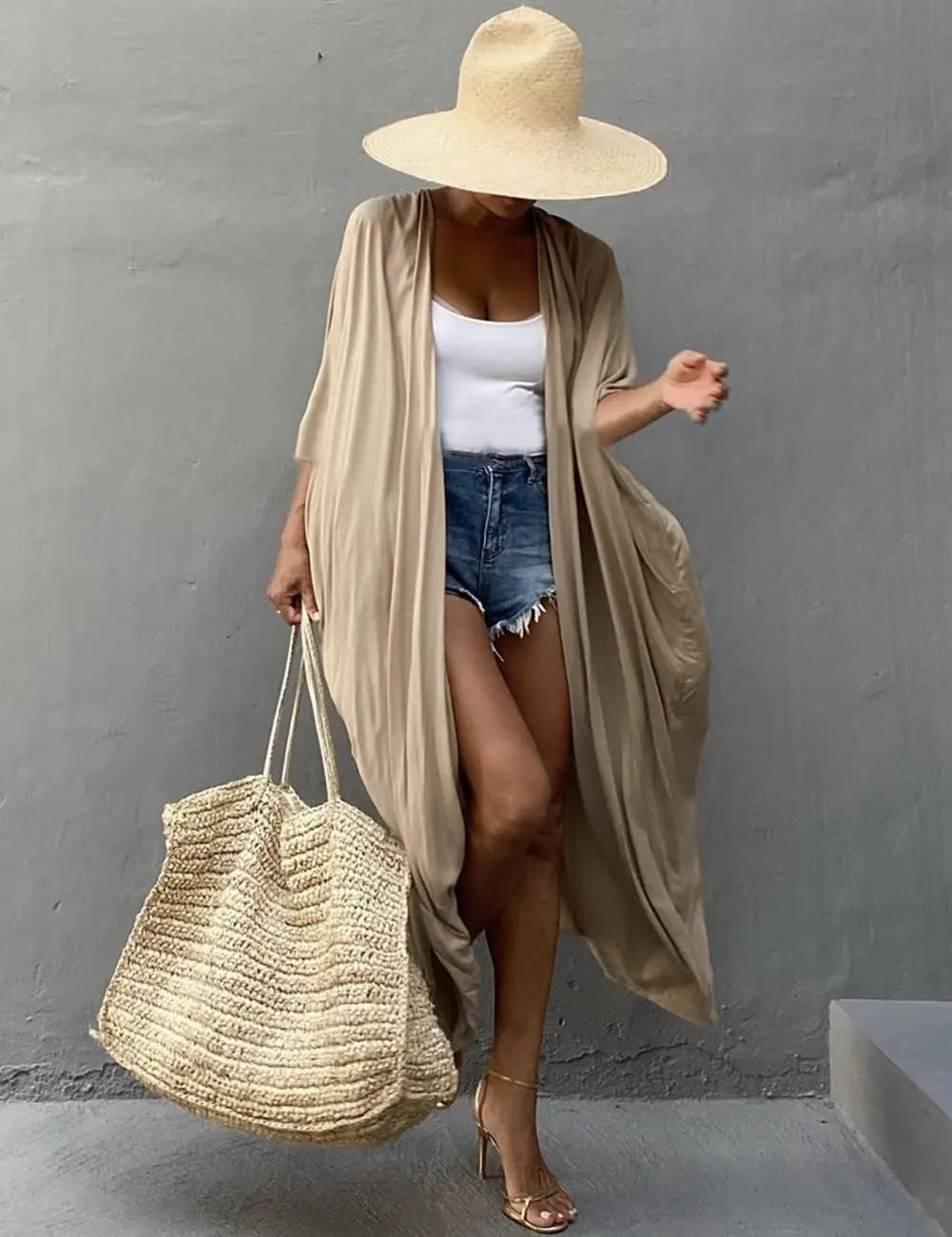 Bsubseach Stylish Tie Dye Open Front Long Kimono Swimsuit Cover Up for Women Swimwear Cover Ups
